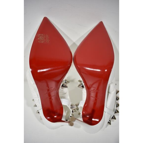 Christian Louboutin Spikita Pump 100 Bianco White Spike Strappy Sandal Heel 37 - Picture 8 of 8